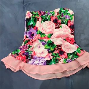 Strapless floral peplum top